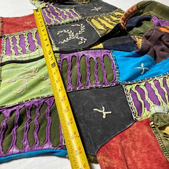 Vintage KPC Hooded Jacket‎ Women's Size Large Patchwork Jacket Distressed Hippie - Picture 5 of 6